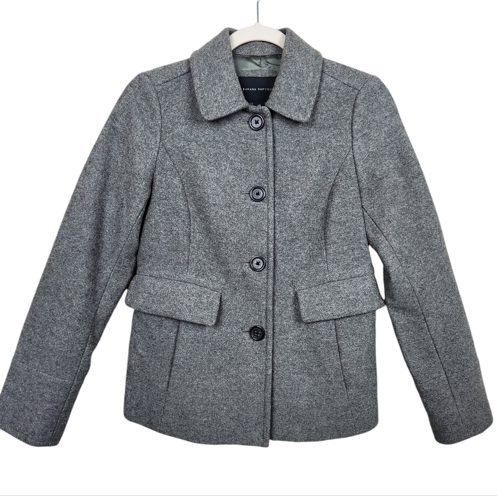 Banana Republic Grey Wool Blend Pea Coat Jacket Winter Women's Size XS